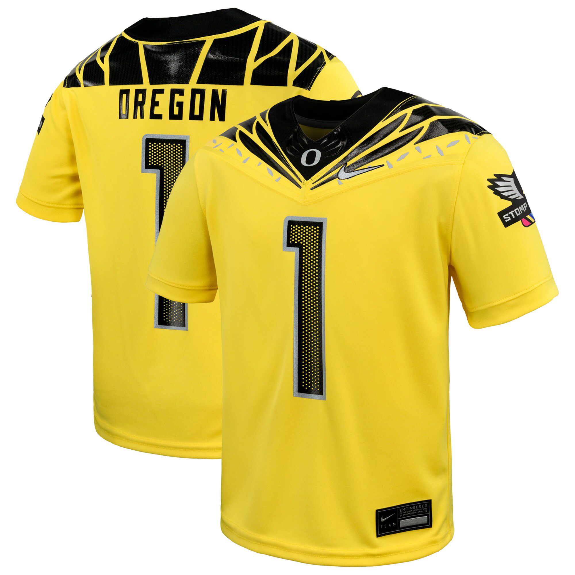 Men Oregon Ducks 1 Oregon Yellow Nike 2025 NCAA Jersey